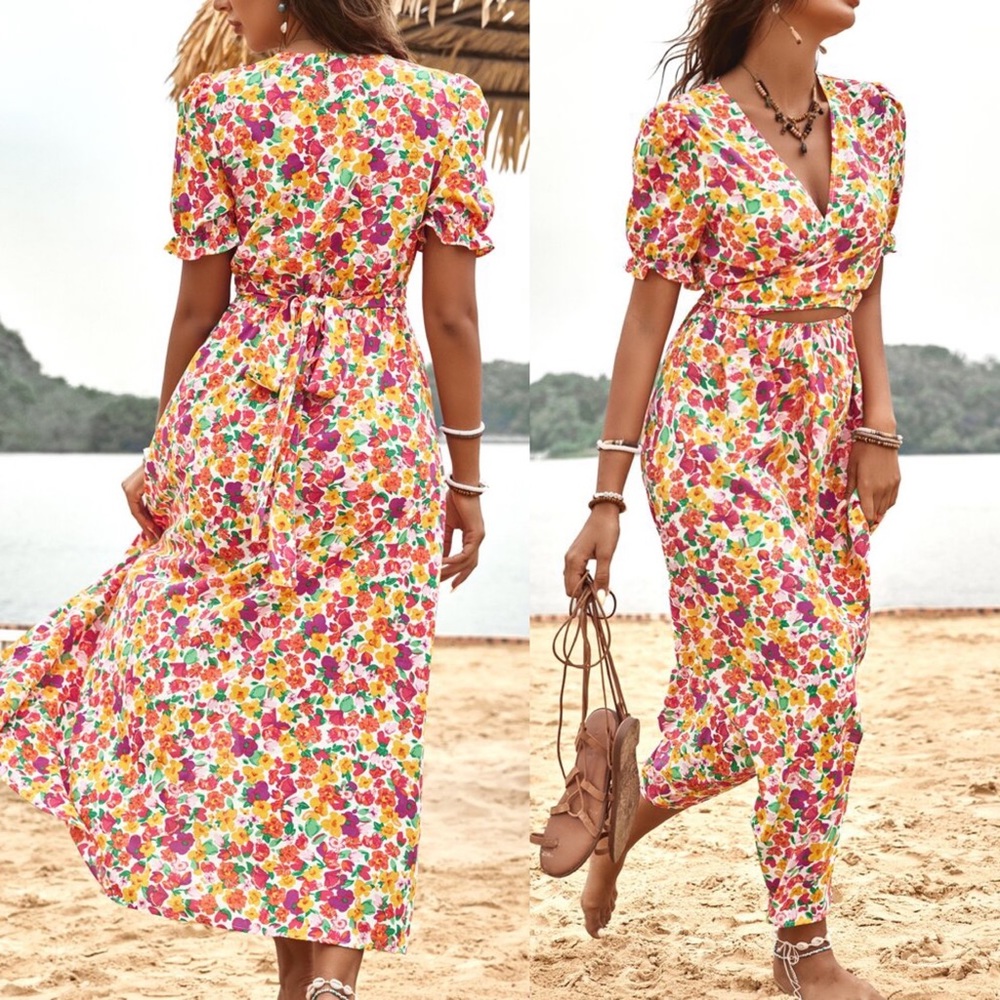 💐 BOHO YELLOW PINK MULTI COLORFUL DRESS! - Picture 2 of 5